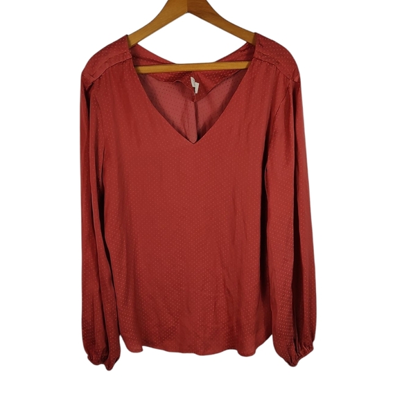 A New Day Long Sleeve Red V-Neck Women's Top M - Picture 1 of 9